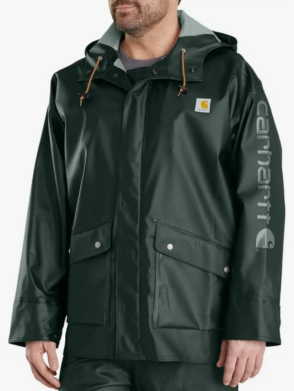 Rare Spellout Carhartt Men's Black Size Large Hooded Rain Jacket L XL